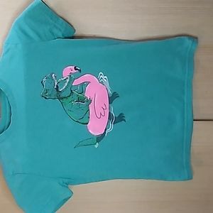 Cat & Jack Boys 6/7 small shirt Teal & Pink w Dinosaur 60% cotton 40% polyester